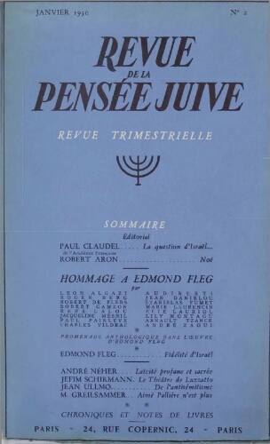 Revue de la Pensée Juive N°2 (01 janv. 1950)